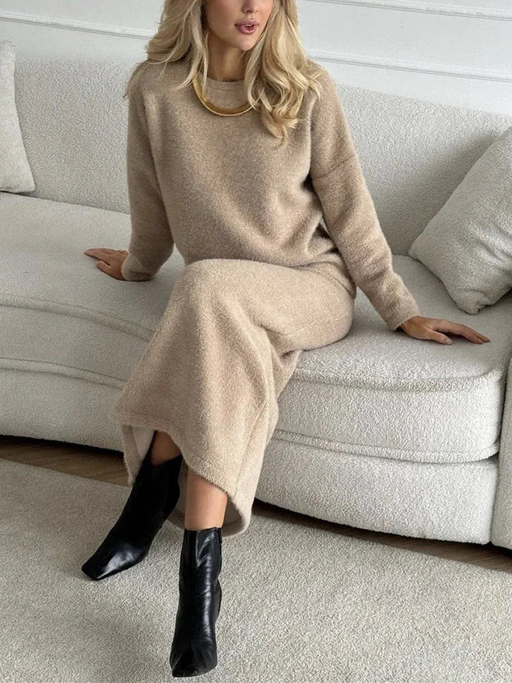 Set med stickad kjol och topp | varm | långärmad | stickad tvådelad uppsättning | kvinnlig Co-Ord Set-Eva Jonsson