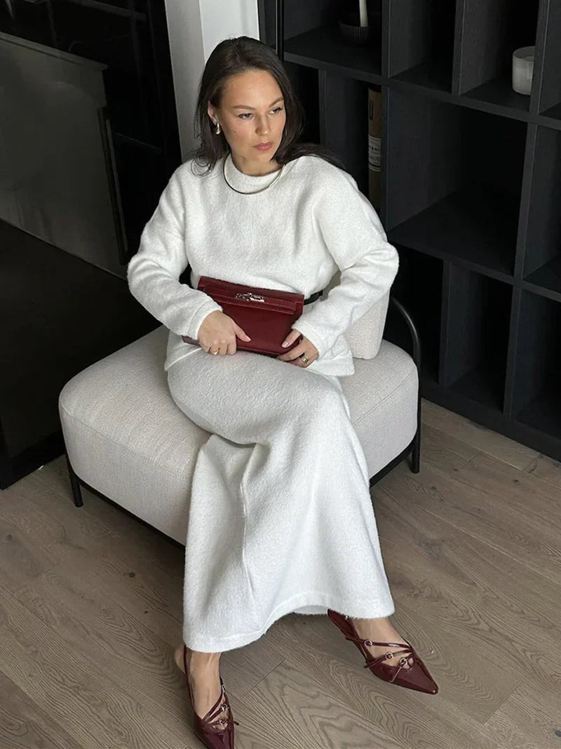 Set med stickad kjol och topp | varm | långärmad | stickad tvådelad uppsättning | kvinnlig Co-Ord Set-Eva Jonsson