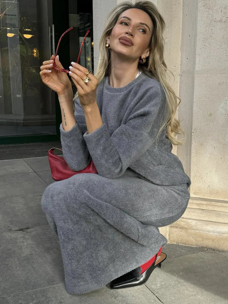 Set med stickad kjol och topp | varm | långärmad | stickad tvådelad uppsättning | kvinnlig Co-Ord Set-Eva Jonsson