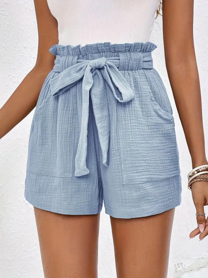 Shorts med hög midja - bomull - fickor - linneshorts - sommarkläder-Eva Jonsson