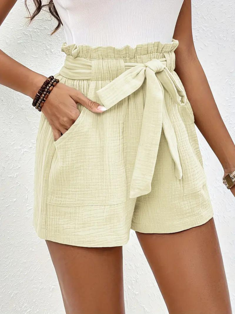 Shorts med hög midja - bomull - fickor - linneshorts - sommarkläder-Eva Jonsson