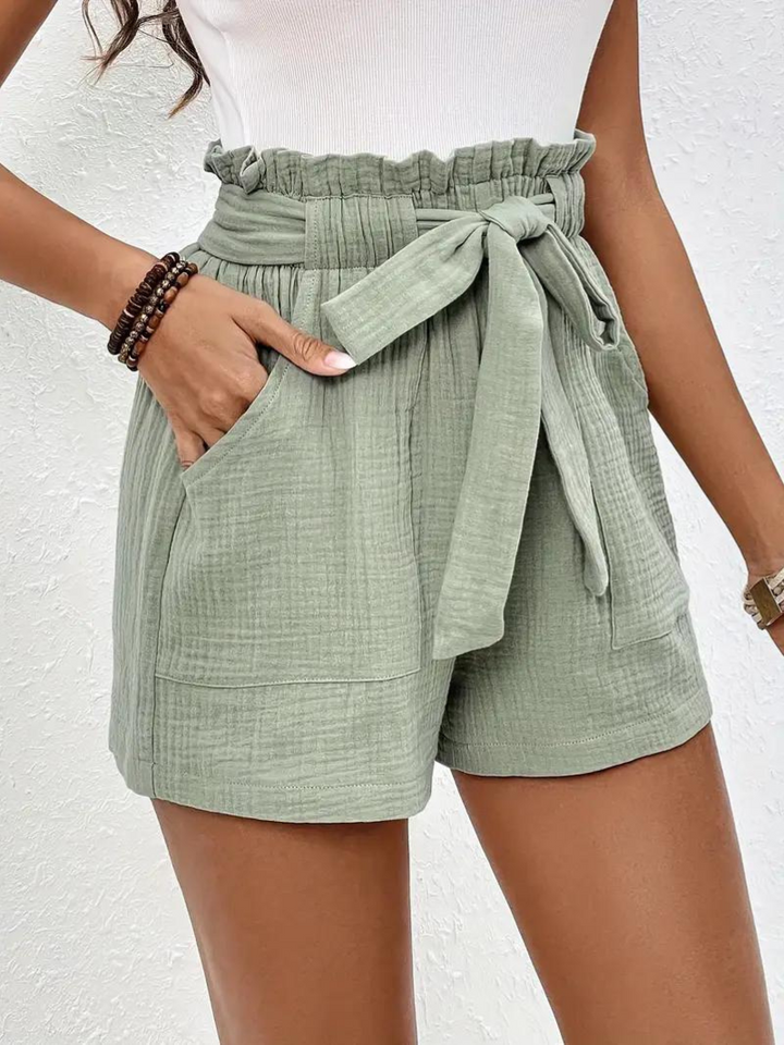 Shorts med hög midja - bomull - fickor - linneshorts - sommarkläder-Eva Jonsson