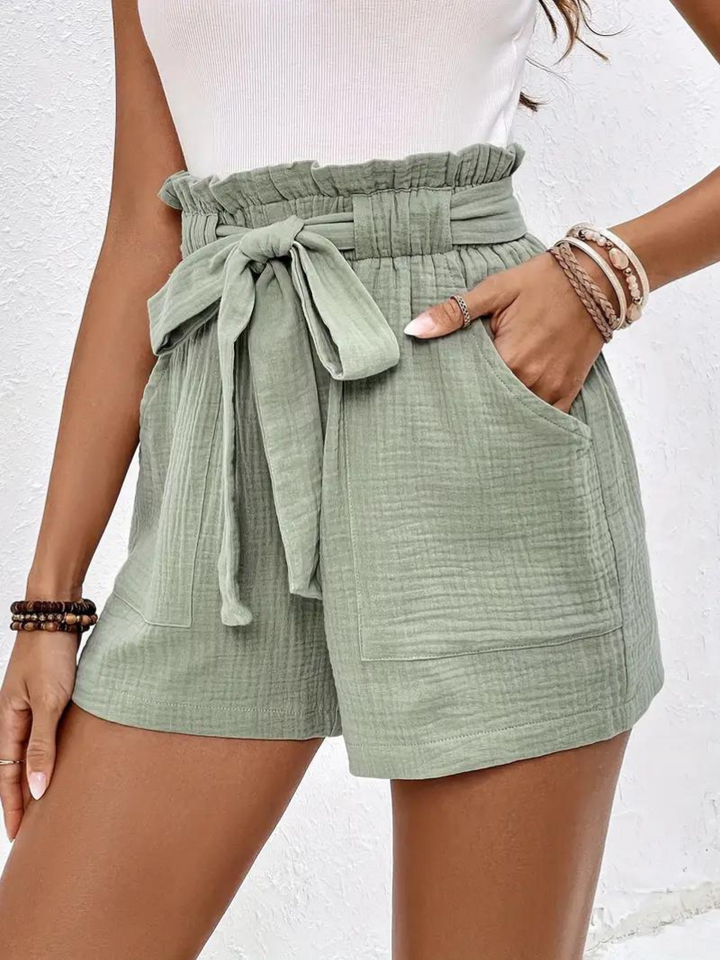 Shorts med hög midja - bomull - fickor - linneshorts - sommarkläder-Eva Jonsson
