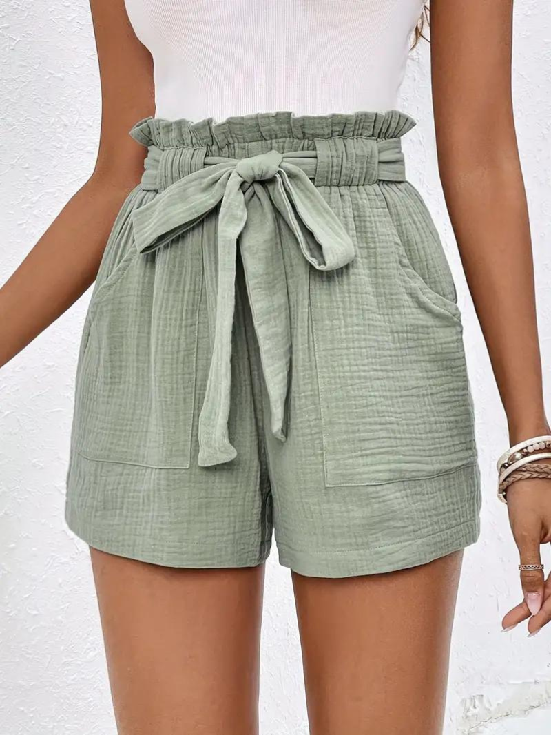 Shorts med hög midja - bomull - fickor - linneshorts - sommarkläder-Eva Jonsson