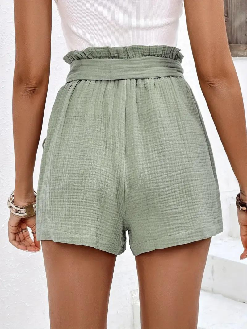 Shorts med hög midja - bomull - fickor - linneshorts - sommarkläder-Eva Jonsson