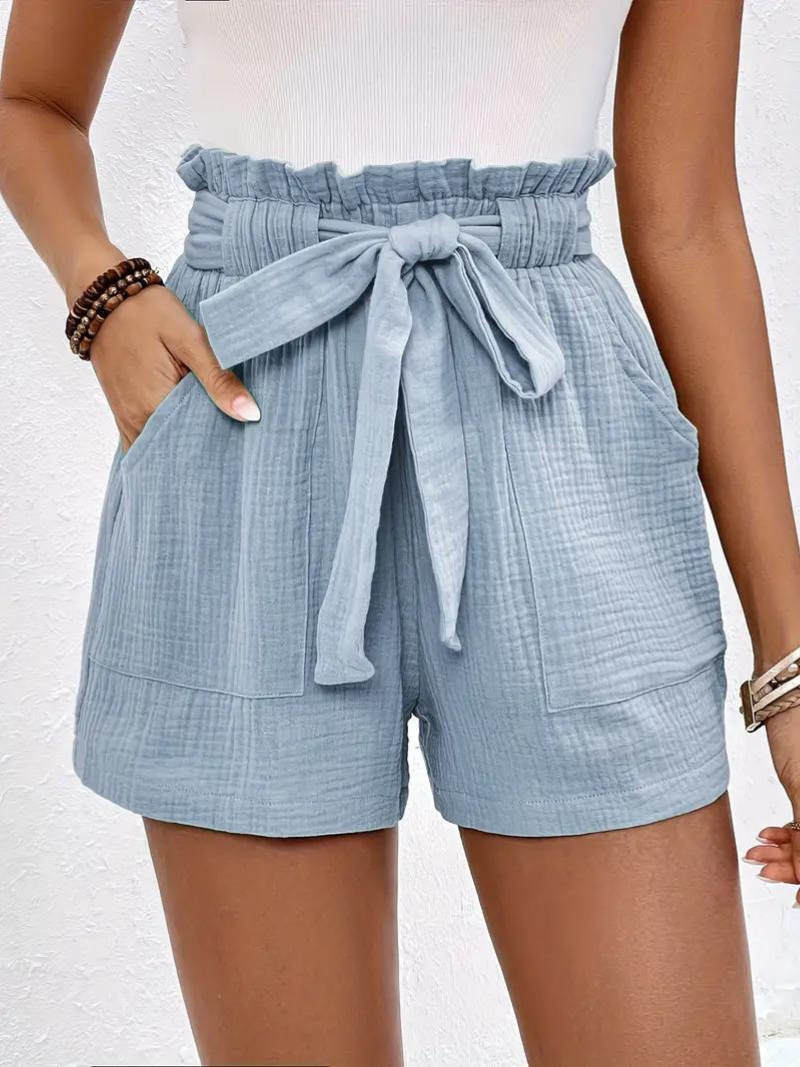 Shorts med hög midja - bomull - fickor - linneshorts - sommarkläder-Eva Jonsson