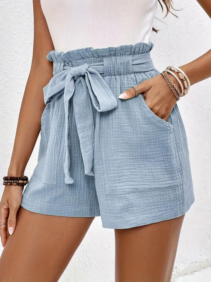 Shorts med hög midja - bomull - fickor - linneshorts - sommarkläder-Eva Jonsson
