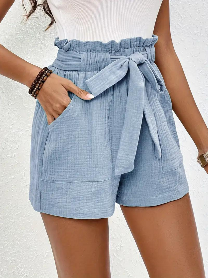 Shorts med hög midja - bomull - fickor - linneshorts - sommarkläder-Eva Jonsson