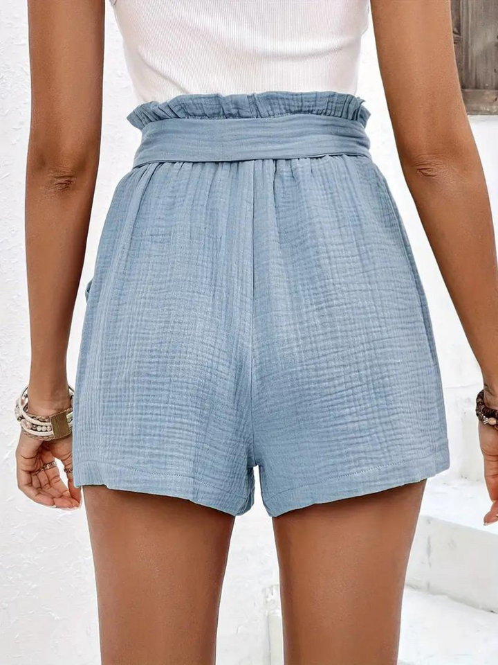 Shorts med hög midja - bomull - fickor - linneshorts - sommarkläder-Eva Jonsson