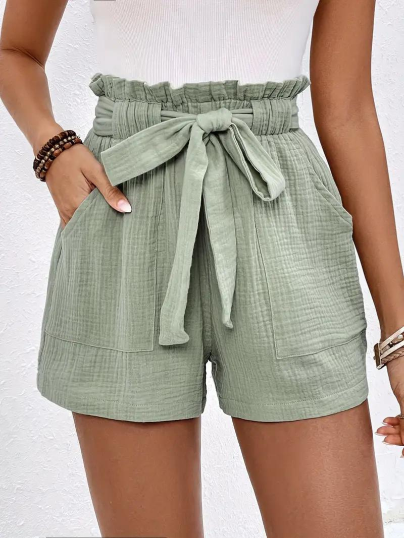 Shorts med hög midja - bomull - fickor - linneshorts - sommarkläder-Eva Jonsson