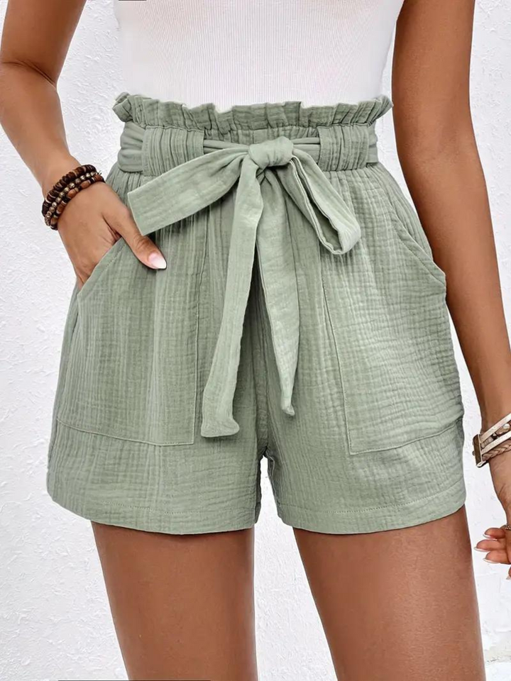 Shorts med hög midja - bomull - fickor - linneshorts - sommarkläder-Eva Jonsson
