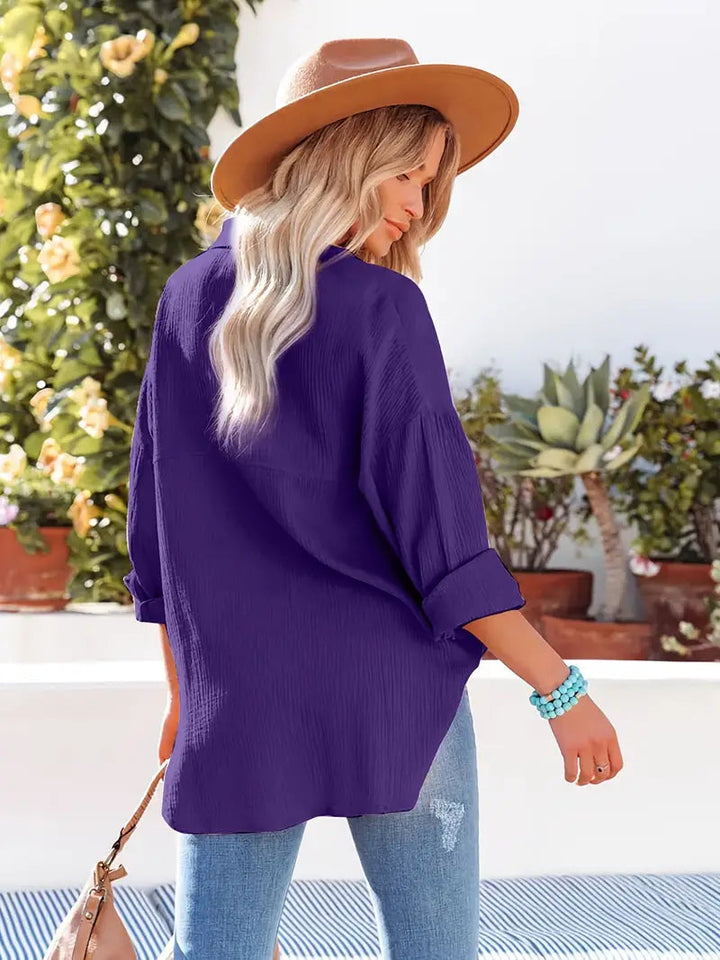 Skjorta i linne - Långärmad - Button Down - Blus - Lös passform-Eva Jonsson