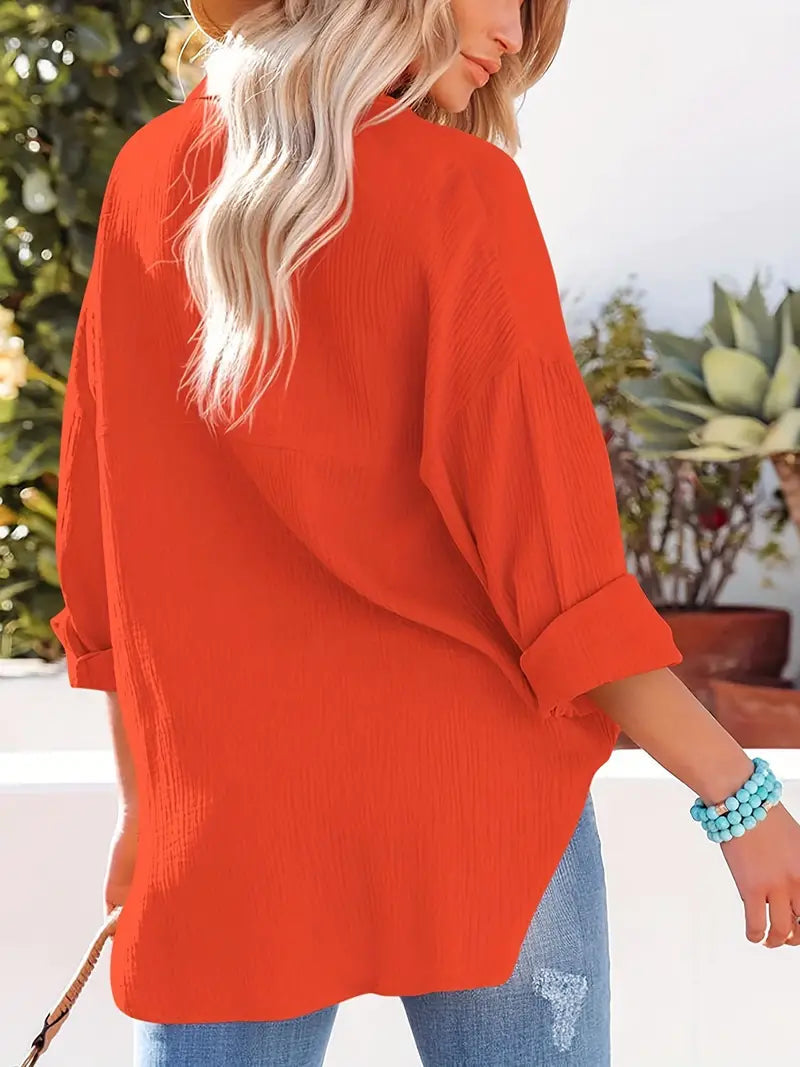 Skjorta i linne - Långärmad - Button Down - Blus - Lös passform-Eva Jonsson