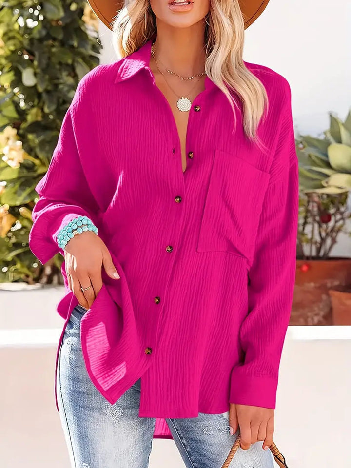 Skjorta i linne - Långärmad - Button Down - Blus - Lös passform-Eva Jonsson
