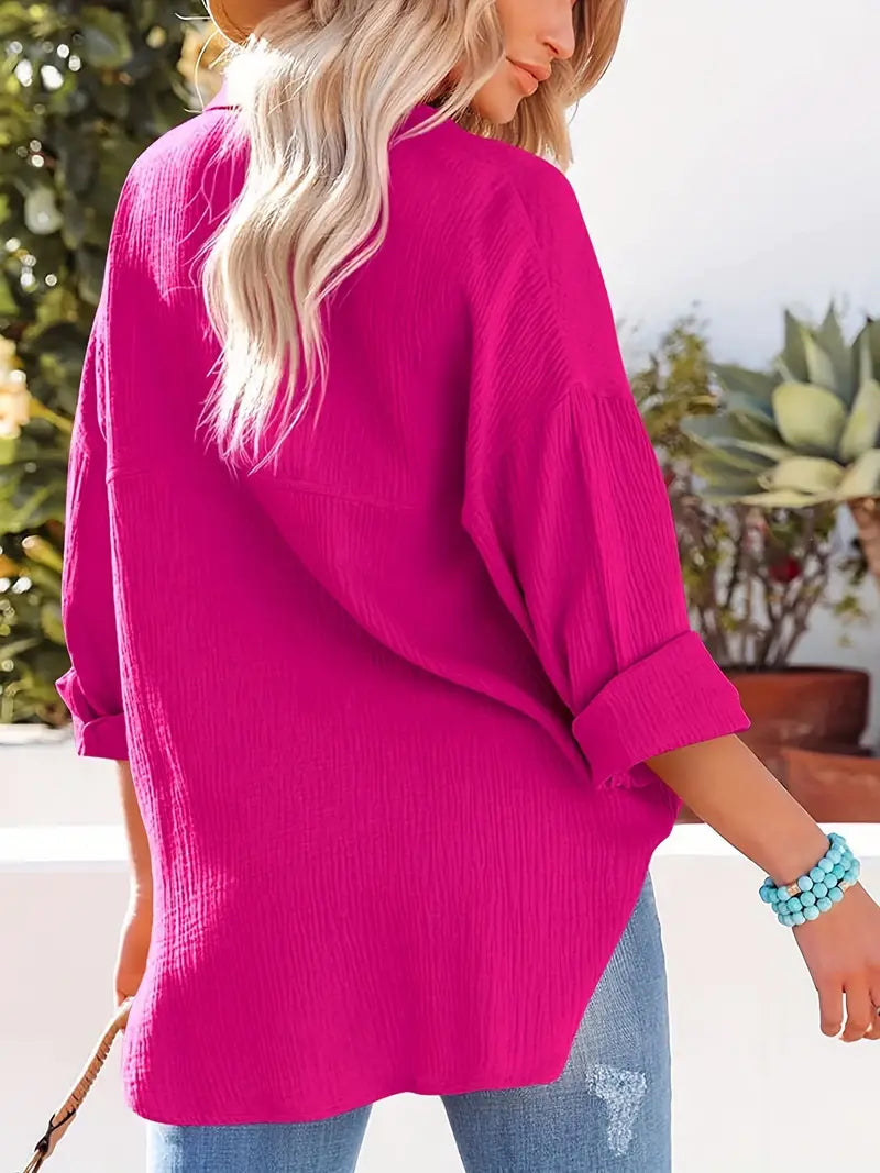 Skjorta i linne - Långärmad - Button Down - Blus - Lös passform-Eva Jonsson