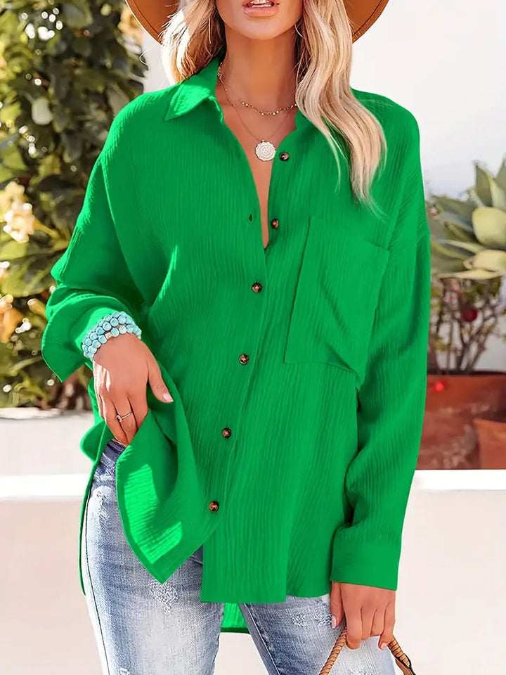 Skjorta i linne - Långärmad - Button Down - Blus - Lös passform-Eva Jonsson