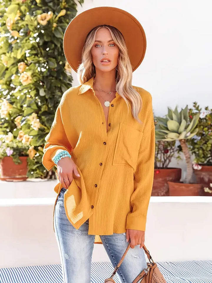 Skjorta i linne - Långärmad - Button Down - Blus - Lös passform-Eva Jonsson