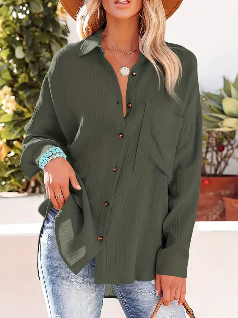 Skjorta i linne - Långärmad - Button Down - Blus - Lös passform-Eva Jonsson