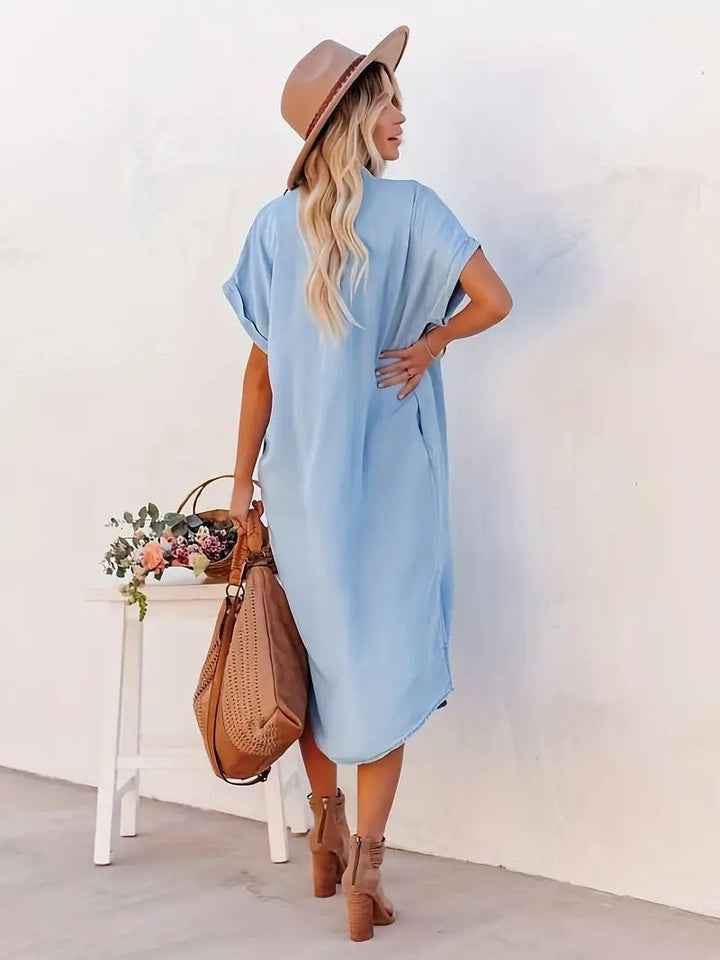 Skjortklänning - Denim - Loose Fit - Knappklänning - Midiklänning-Eva Jonsson
