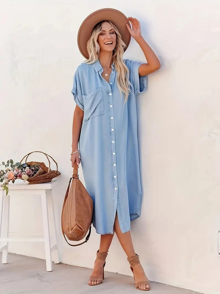 Skjortklänning - Denim - Loose Fit - Knappklänning - Midiklänning-Eva Jonsson