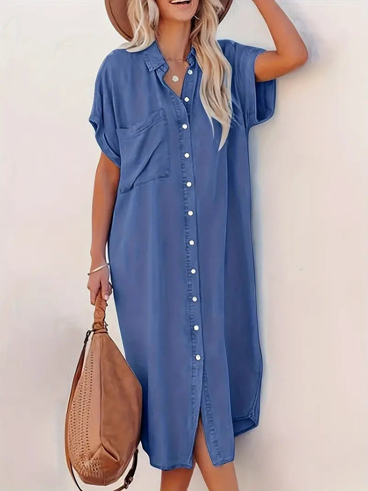 Skjortklänning - Denim - Loose Fit - Knappklänning - Midiklänning-Eva Jonsson
