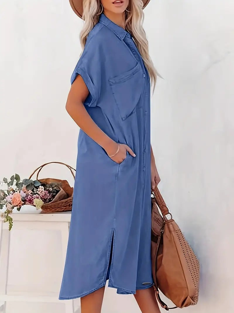 Skjortklänning - Denim - Loose Fit - Knappklänning - Midiklänning-Eva Jonsson