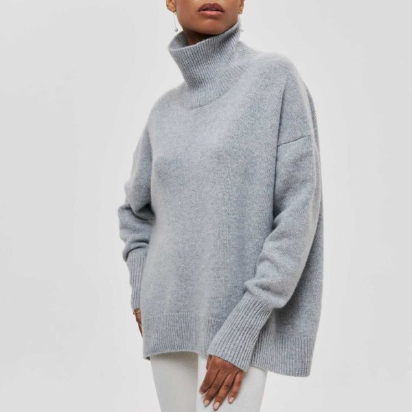 Sköldpaddshalsad tröja - Hög hals - Oversized - Stickad tröja - Damstickat-Eva Jonsson