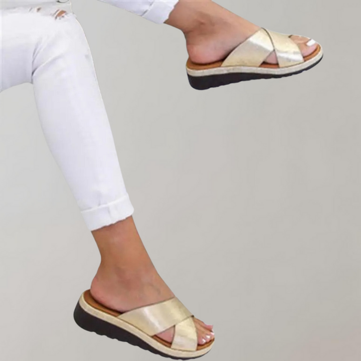 Slip-On Sandals - Damsandaler med gummisula och låg kil för sommaren-Eva Jonsson
