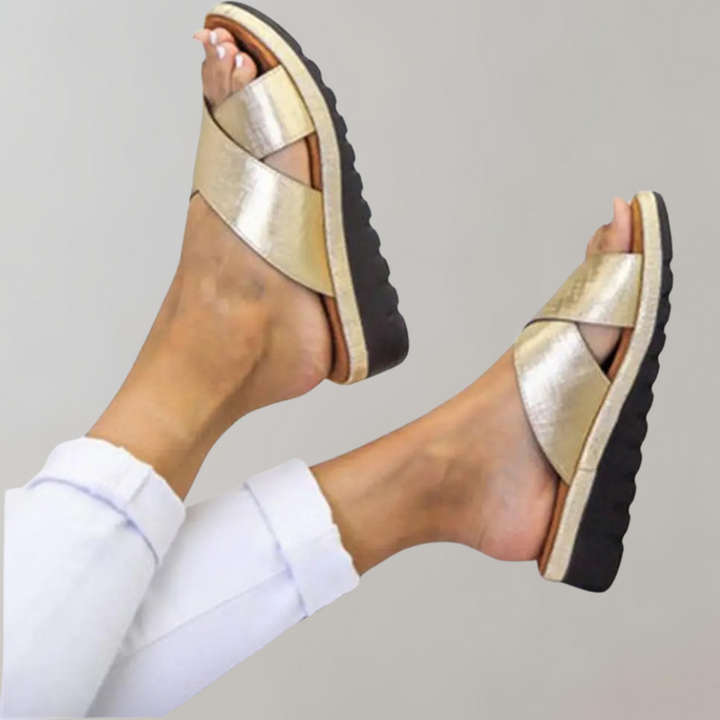 Slip-On Sandals - Damsandaler med gummisula och låg kil för sommaren-Eva Jonsson