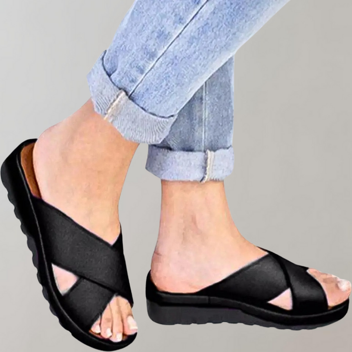 Slip-On Sandals - Damsandaler med gummisula och låg kil för sommaren-Eva Jonsson