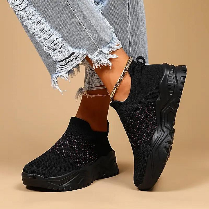 Slip On Sneakers, Stickade, Andningsbara, Ortopediska skor, Damskor-Eva Jonsson