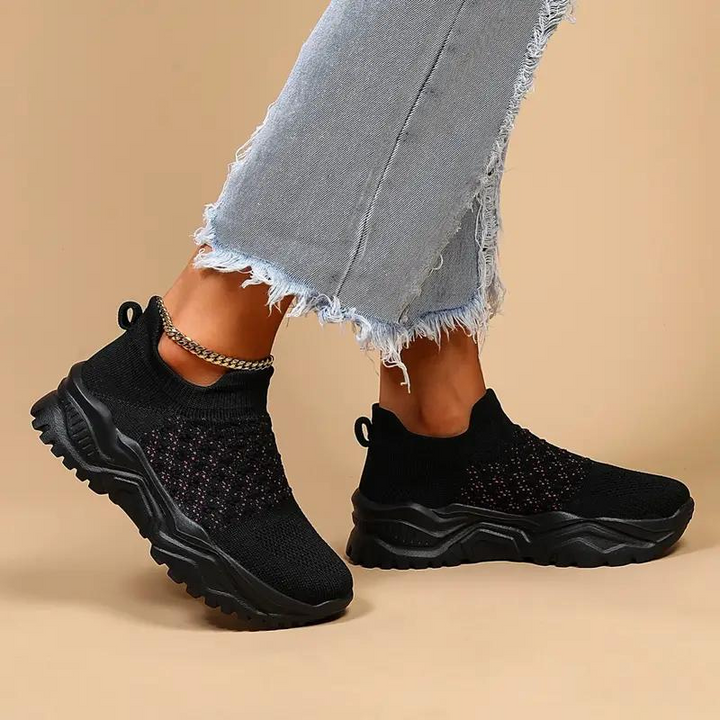 Slip On Sneakers, Stickade, Andningsbara, Ortopediska skor, Damskor-Eva Jonsson