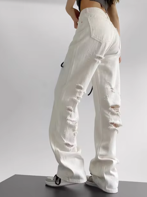 Slitna jeans - Loose Fit - Raka ben - Jeans med hög midja - Damjeans-Eva Jonsson