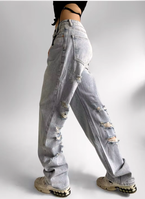 Slitna jeans - Loose Fit - Raka ben - Jeans med hög midja - Damjeans-Eva Jonsson