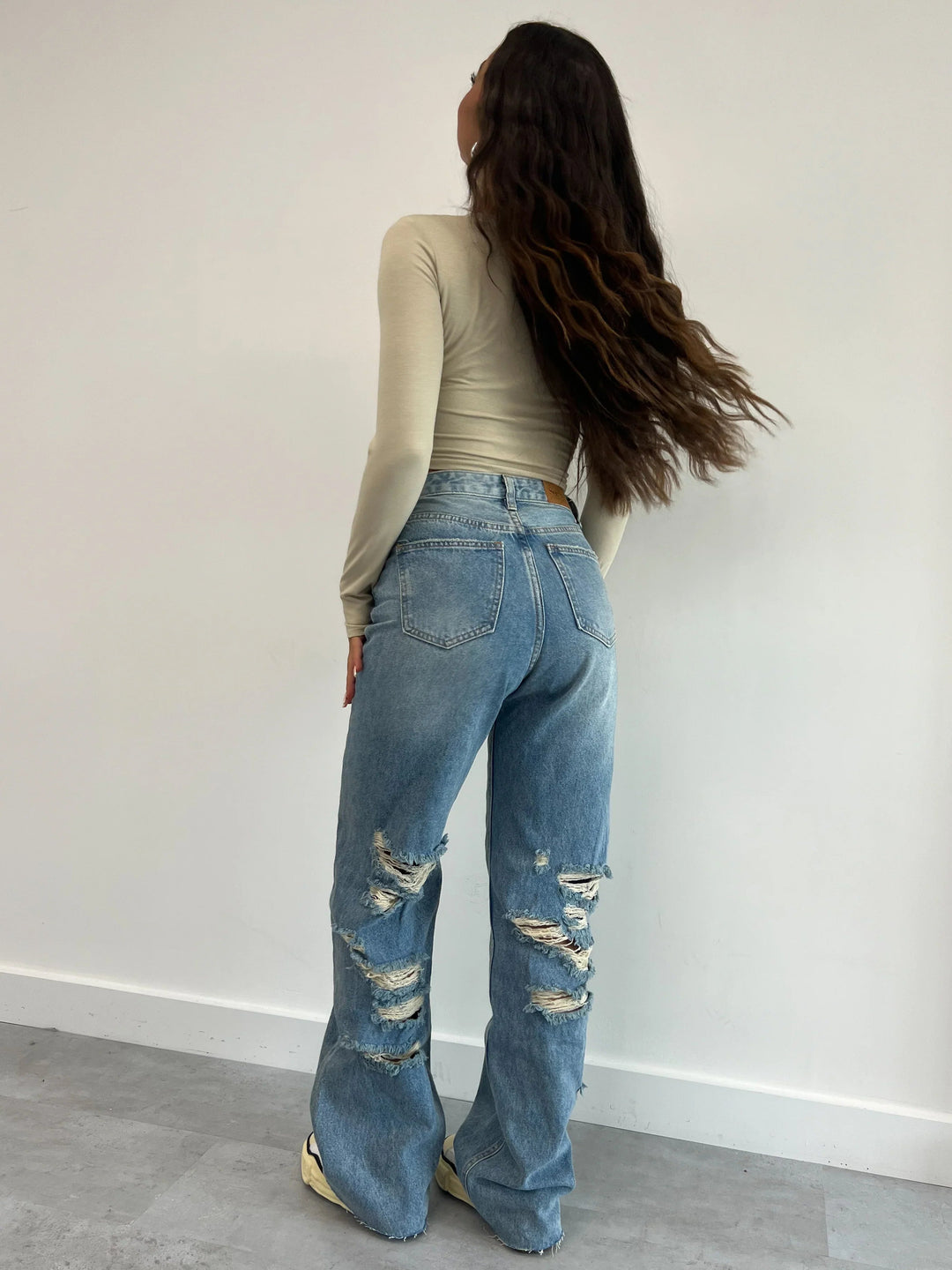 Slitna jeans - Loose Fit - Raka ben - Jeans med hög midja - Damjeans-Eva Jonsson