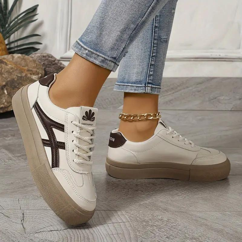 Sneakers för kvinnor, tjock sula, snörning, lågskor, skate skor-Eva Jonsson
