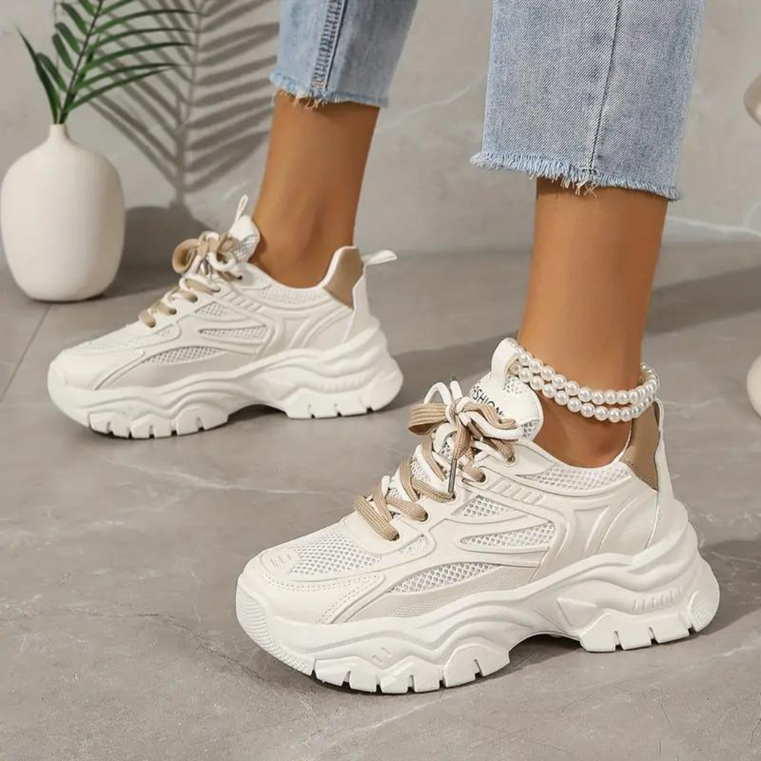 Sneakers med plattform - Snörning - Ortopediska - Vita Sneakers - Sneakers för Kvinnor-Eva Jonsson