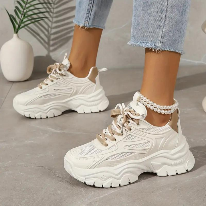 Sneakers med plattform - Snörning - Ortopediska - Vita Sneakers - Sneakers för Kvinnor-Eva Jonsson