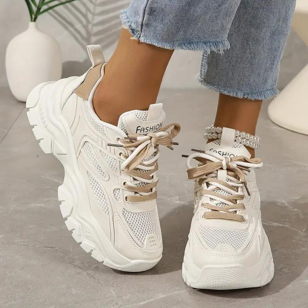 Sneakers med plattform - Snörning - Ortopediska - Vita Sneakers - Sneakers för Kvinnor-Eva Jonsson