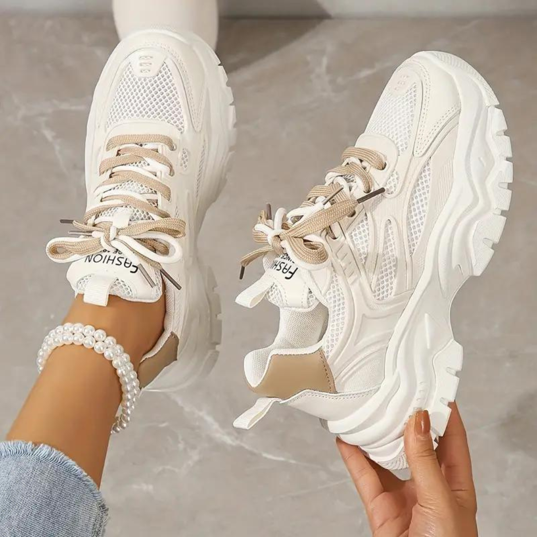 Sneakers med plattform - Snörning - Ortopediska - Vita Sneakers - Sneakers för Kvinnor-Eva Jonsson