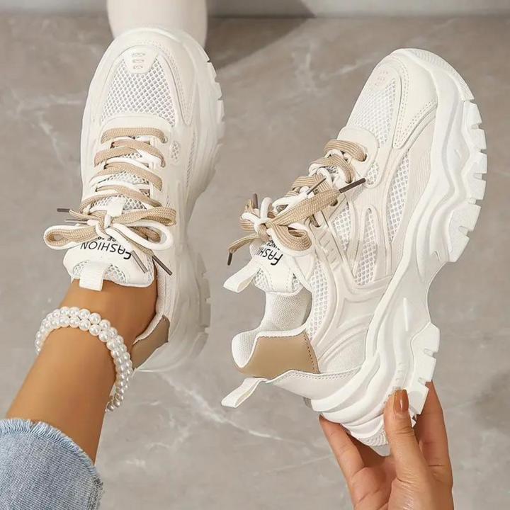 Sneakers med plattform - Snörning - Ortopediska - Vita Sneakers - Sneakers för Kvinnor-Eva Jonsson