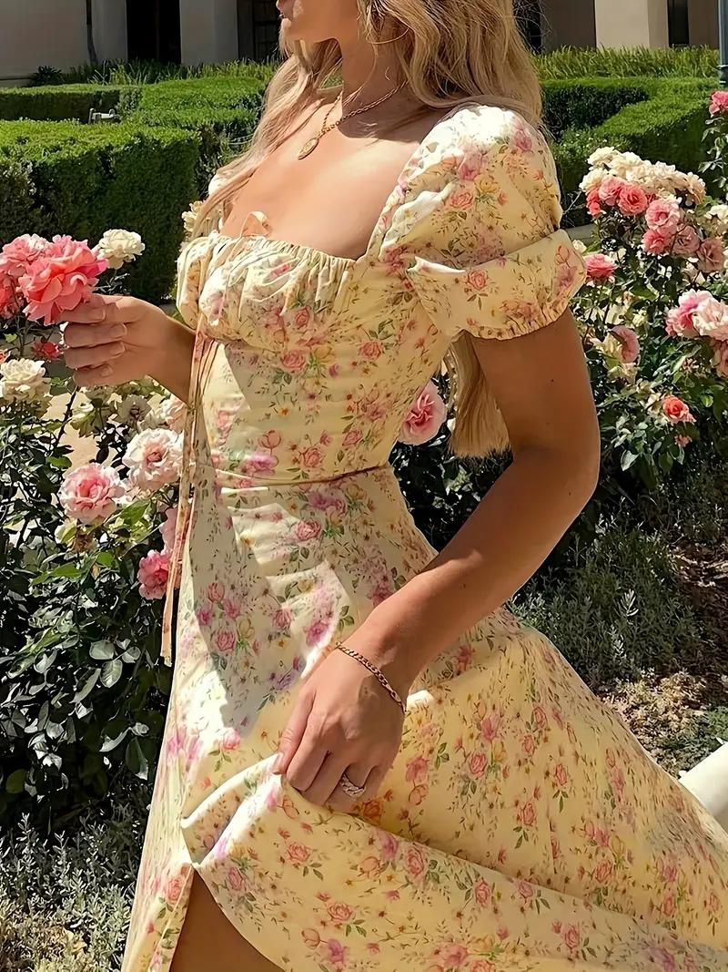 Solklänning - Blommig - Puffärm - Sommarklänning - Maxiklänning-Eva Jonsson