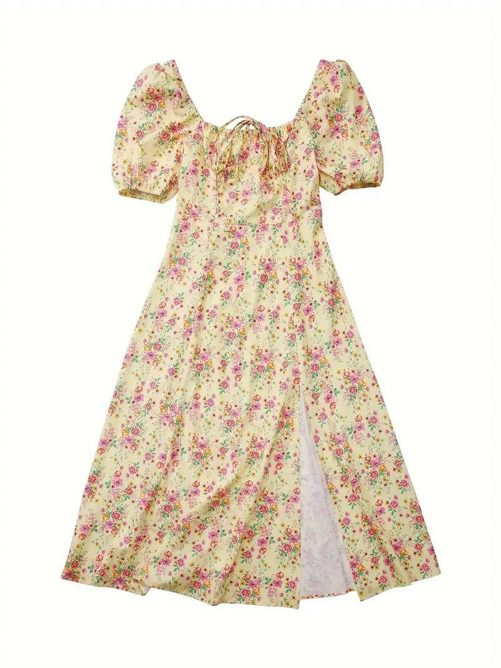 Solklänning - Blommig - Puffärm - Sommarklänning - Maxiklänning-Eva Jonsson