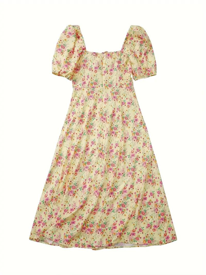 Solklänning - Blommig - Puffärm - Sommarklänning - Maxiklänning-Eva Jonsson