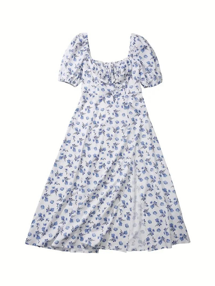 Solklänning - Blommig - Puffärm - Sommarklänning - Maxiklänning-Eva Jonsson