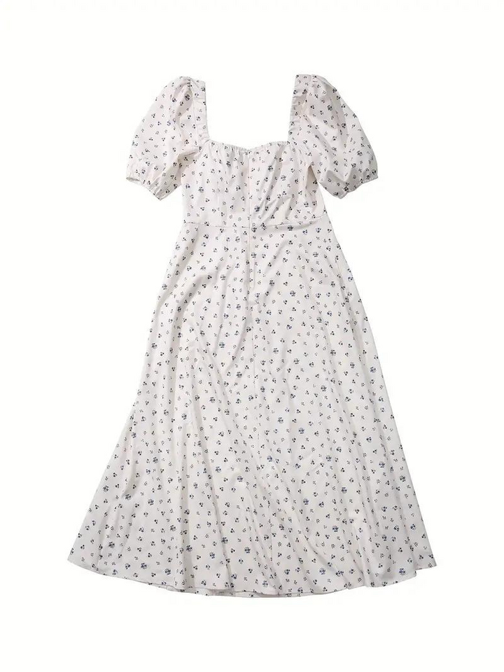 Solklänning - Blommig - Puffärm - Sommarklänning - Maxiklänning-Eva Jonsson