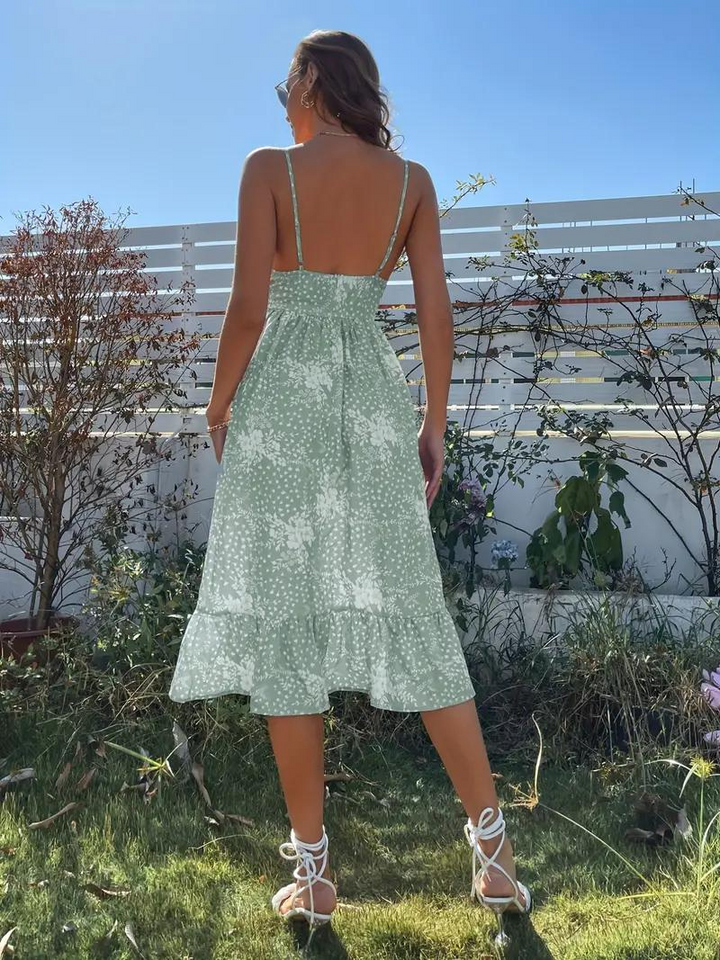 Solklänning, Midi, Spagetti Strap, Sommarklänning, Blommig klänning-Eva Jonsson