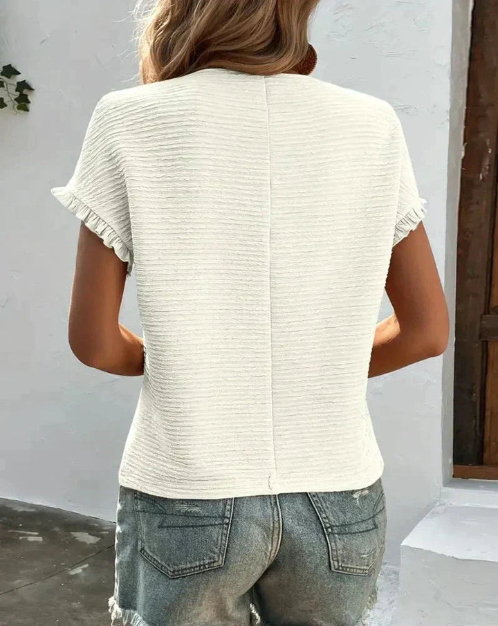 Sommarblus - Rund hals - Löst sittande - Kortärmad blus - Sommartoppar för damer-Eva Jonsson