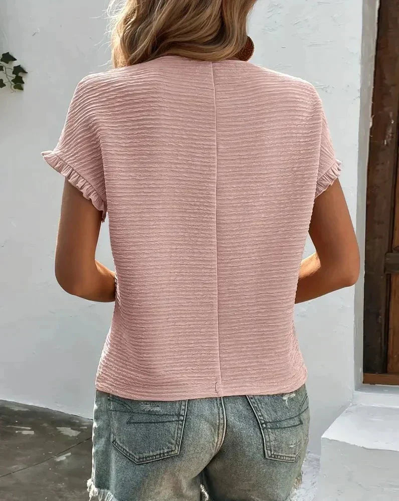 Sommarblus - Rund hals - Löst sittande - Kortärmad blus - Sommartoppar för damer-Eva Jonsson