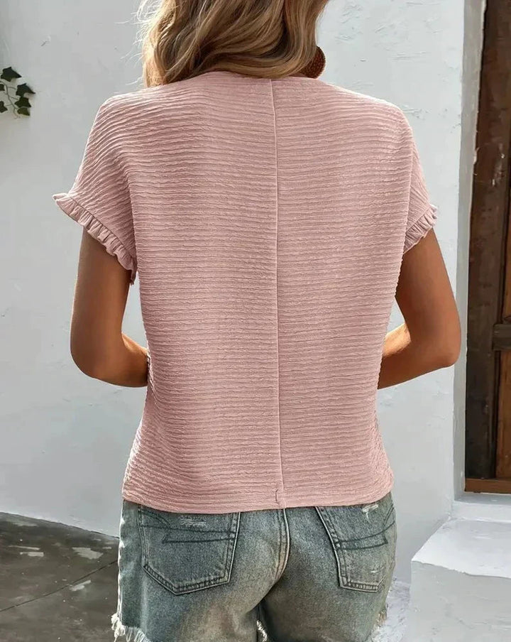 Sommarblus - Rund hals - Löst sittande - Kortärmad blus - Sommartoppar för damer-Eva Jonsson